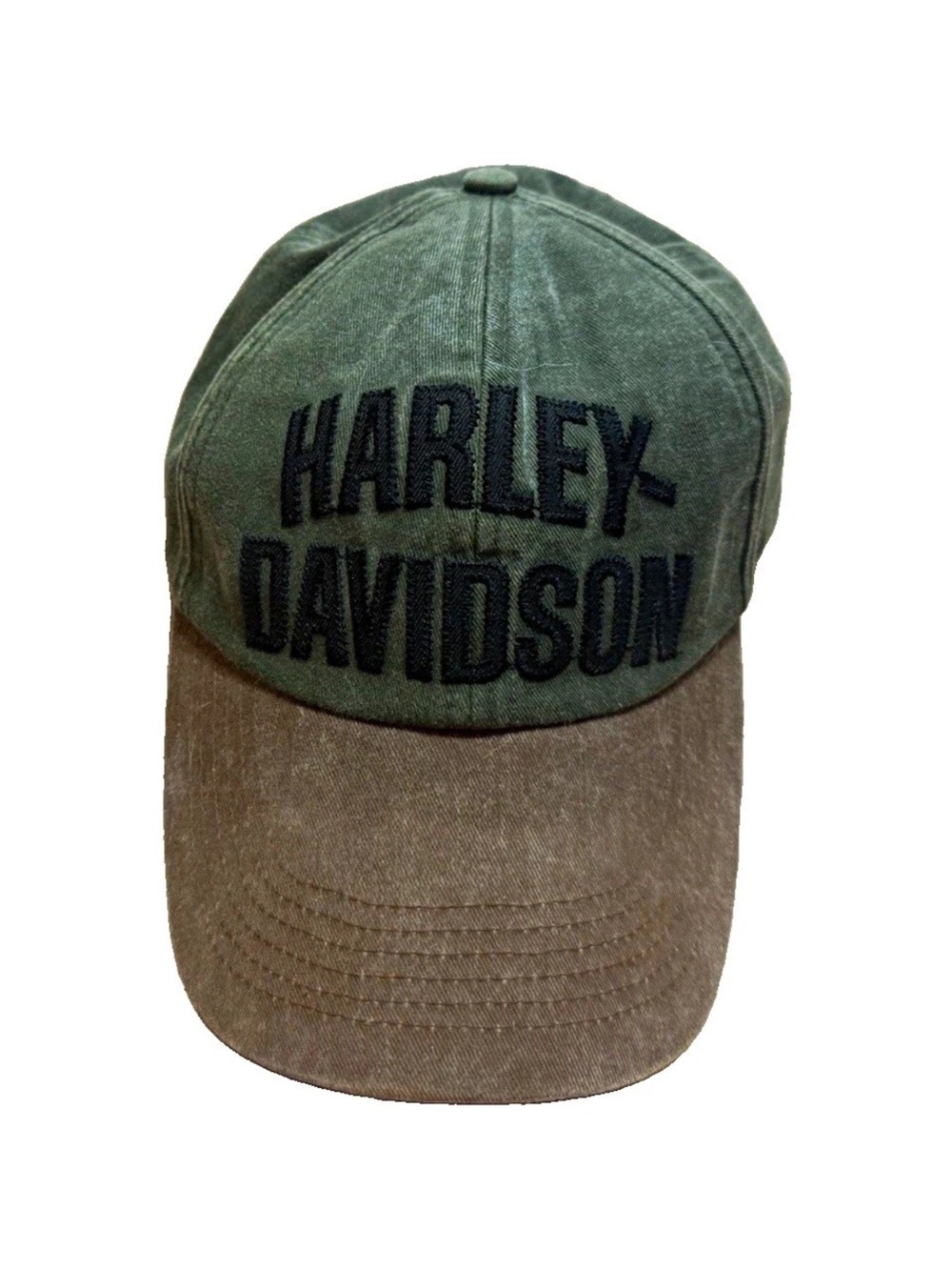 Harley Davidson Green/Tan Fitted Baseball Cap Baseball Hat! Size S